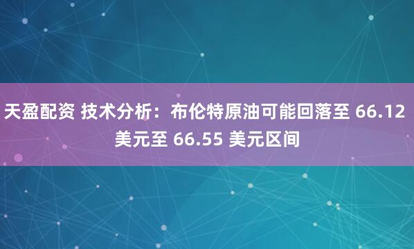 天盈配资 技术分析：布伦特原油可能回落至 66.12 美元至 66.55 美元区间